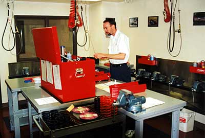 Tim Godshall assembles shocks for motorcycles