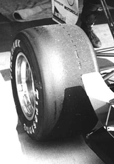 race tire showing blistering